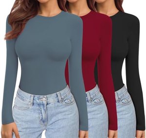 Ekouaer Damen 3er-Pack Langarmshirt