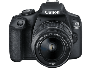 CANON EOS 2000D Kit Spiegelreflexkamera, 24,1 Megapixel, 18-55 mm Objektiv (EF-S, IS II), WLAN, Schw