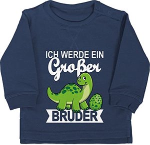 Ich werde ein großer Bruder, Pullover mit Dinos - weiß - 18/24 Monate - Navy Blau