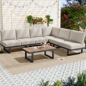 Gartenmöbel Set 5-6 Sitzer Ecksofa mit Couchtisch