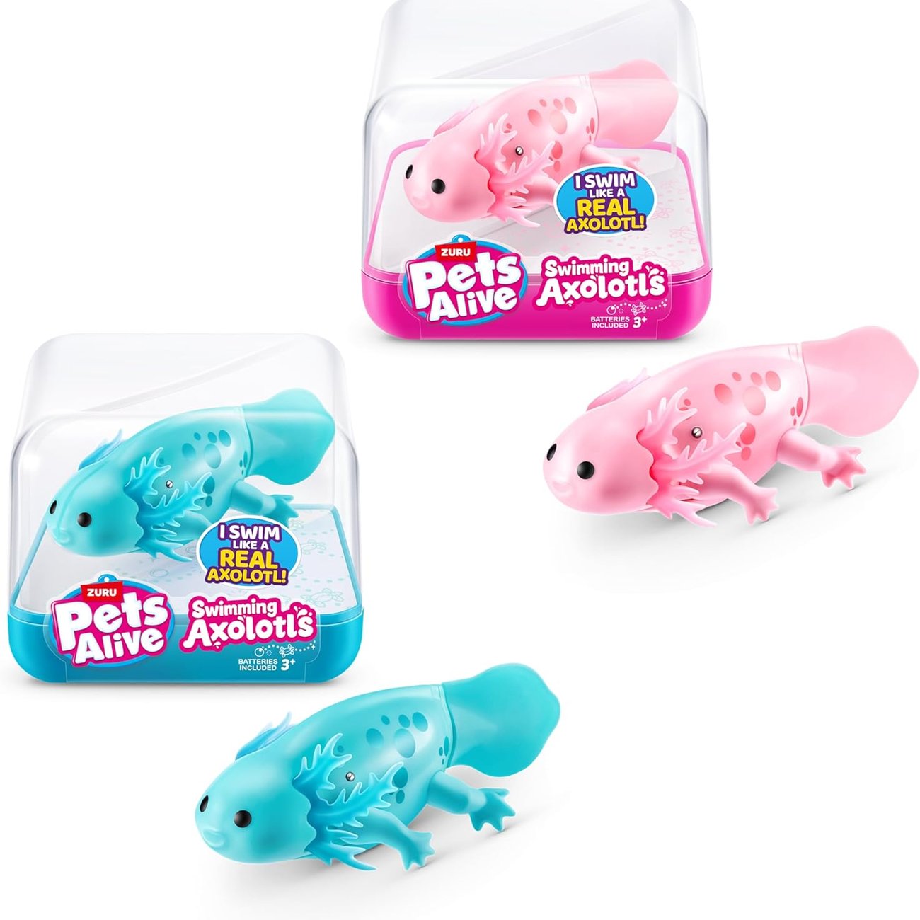 Pets Alive Swimming Axolotls von ZURU (2 Pack), schwimmender Roboter-Axolotl