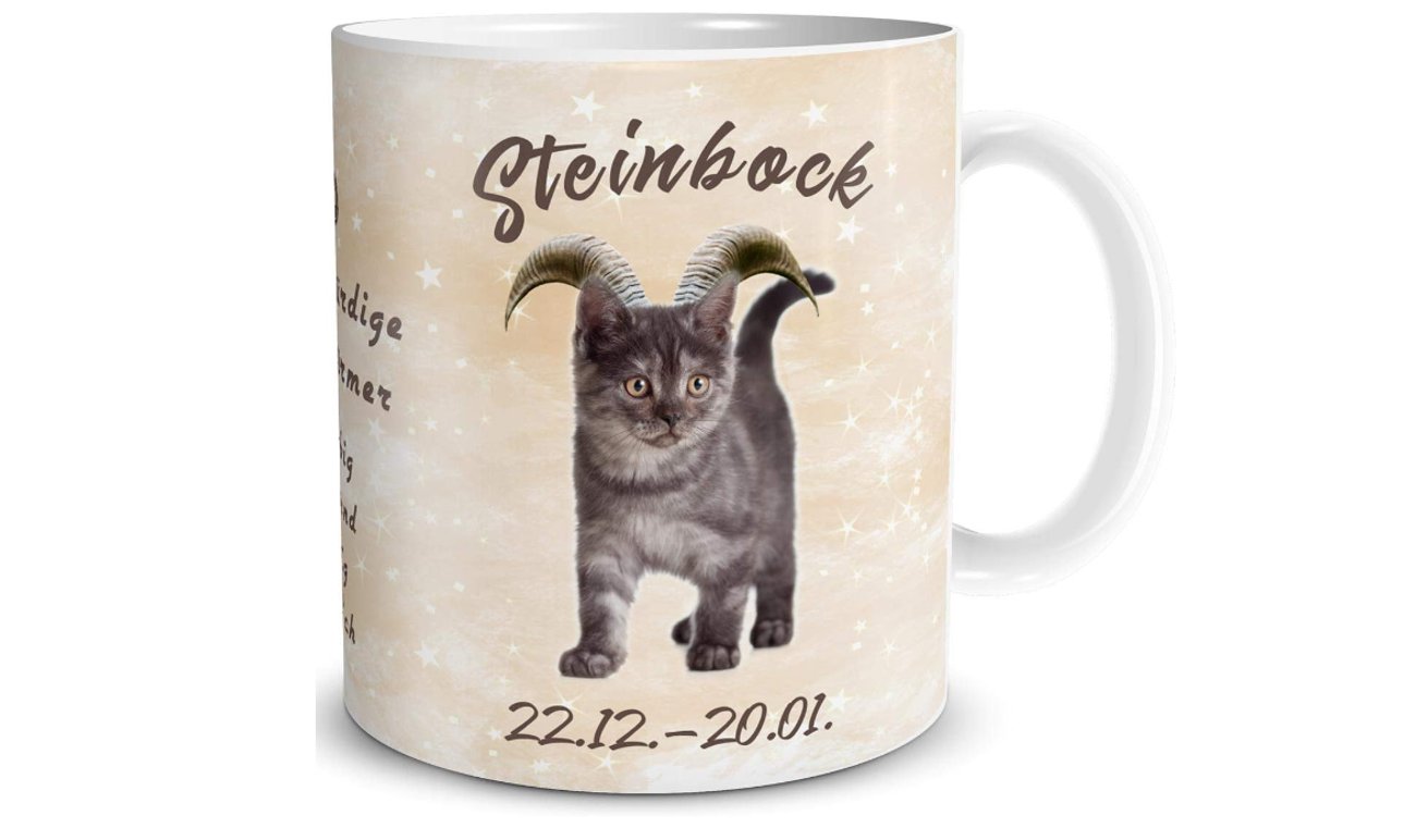 TRIOSK Tasse Katze lustig mit Spruch Sternzeichen Steinbock