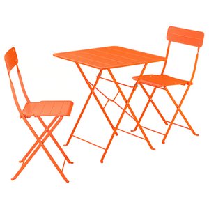 SUNDSÖ – Tisch und 2 Klappstühle in knalligem Orange