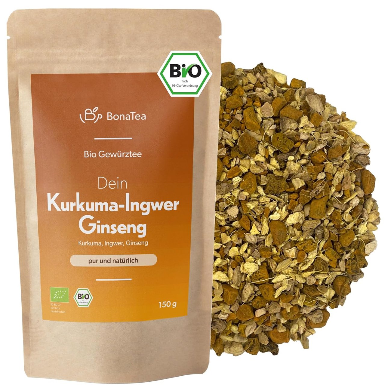 BIO Kurkuma Ingwer Ginseng Tee - Gewürztee nach ayurvedischer Tradition 150g