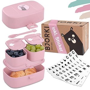 BJORKI Bento Box für Kinder inkl. BONUS Namensticker - Auslaufsichere Lunchbox mit Fächern - Nachhal