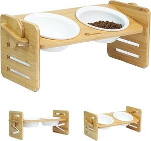 Erhöhte Katzennäpfe mit Ständer - Upgraded Design mit schräger und ebener Fütterungsposition