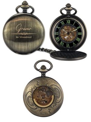 HOLZZEUG Taschenuhr mit Gravur in Bronze