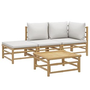 vidaXL Garten Lounge Set 4-TLG., Gartenmöbel Set mit Hellgrauen Kissen