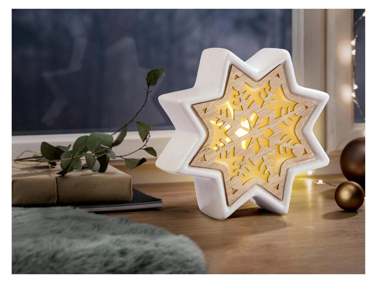 Deko Stern und Tannenbaum, Holz und Keramik