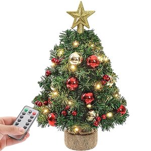 Yorbay Mini Weihnachtsbaum mit 20 warmweiß LEDs 8 Licht Modi, Tannenbaum mit Stern-Baumspitze