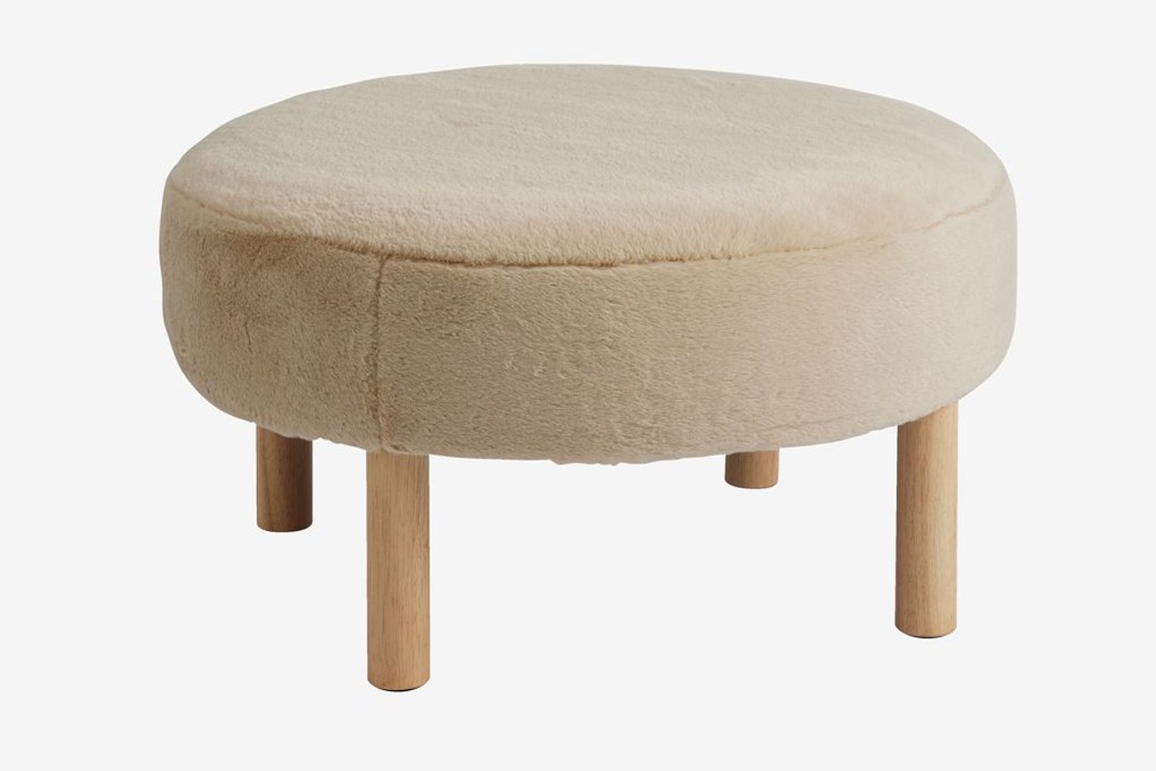 Pouf RAMSDAL Ø70 Teddyplüsch beige/eichefarben