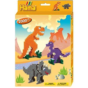 Hama Perlen Geschenk-Set Dino mit ca. 2.000 bunten Midi Bügelperlen