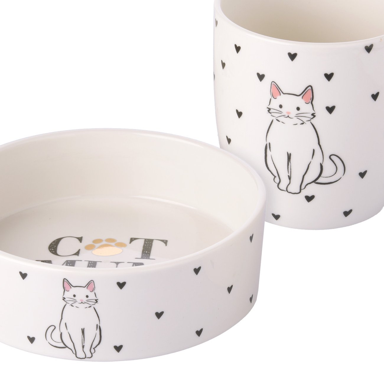 Set Tasse und Katzennapf aus Porzellan