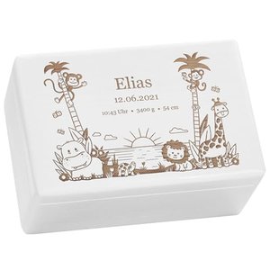 LAUBLUST Erinnerungsbox Baby Personalisiert - Dschungel - Geschenk zur Geburt | M - ca. 30x20x14cm, 