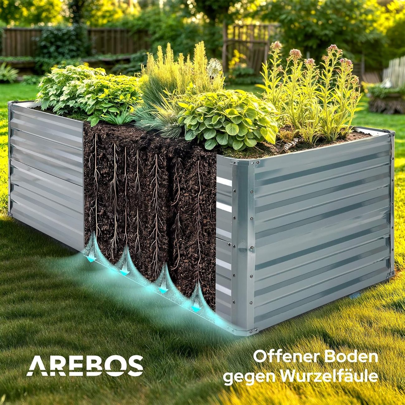 Arebos Hochbeet Metall 180x90x79 cm | Gartenbeet aus verzinktem Stahl