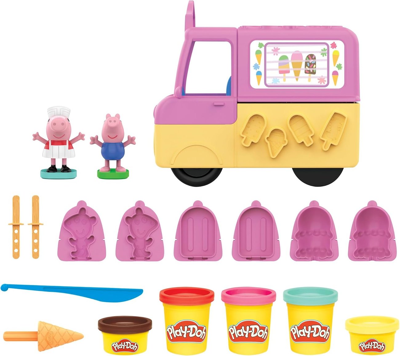 Play-Doh Peppas Eiswagen Bastel-Set, 3 x56g Dosen und 2 x 28 g Dosen Modelliermasse