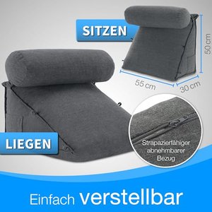 maxVitalis Rückenkissen Bett/Sofa mit Abnehmbarer Nackenrolle und Seitentasche