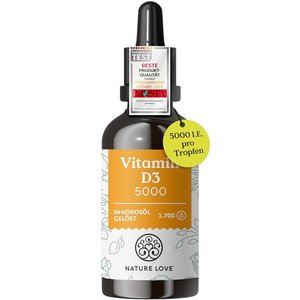 NATURE LOVE® Vitamin D3 - Mehrfacher Sieger 2020* - Laborgeprüfte 5000 I.E. pro Tropfen Hochdosiert,