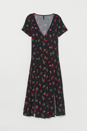 Kleid mit V-Ausschnitt und Erdbeer-Print
