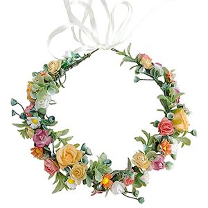 Rosen Blumen-Krone, Blumenkranz Stirnband, bunter böhmischer Brautblumen Haarkranz von SacJkt.