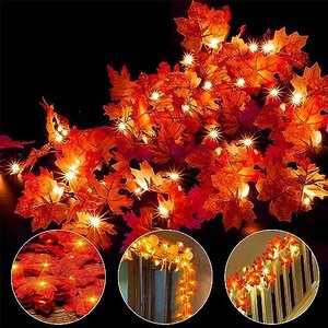 Herbstlichterkette mit bunten Blättern