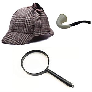 thematys® - Detektiv Detective Kostüm Set - Deerstalker Mütze + Pfeife + Lupe - Detektiv Detective K