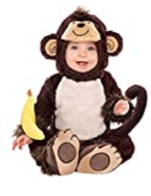 Amscan 997539 - Baby-Kostüm Affe, Overall, Kapuze, integrierter Schwanz, Armrassel, Tier, Karneval, 