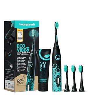 happybrush Elektrische Schall-Zahnbürste Eco VIBE 3 - Nachhaltige Zahnbürste mit 6 Wochen Power-Akku