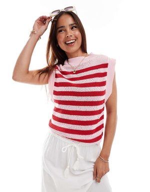 Strick-Tanktop in Rot und Rosa gestreift