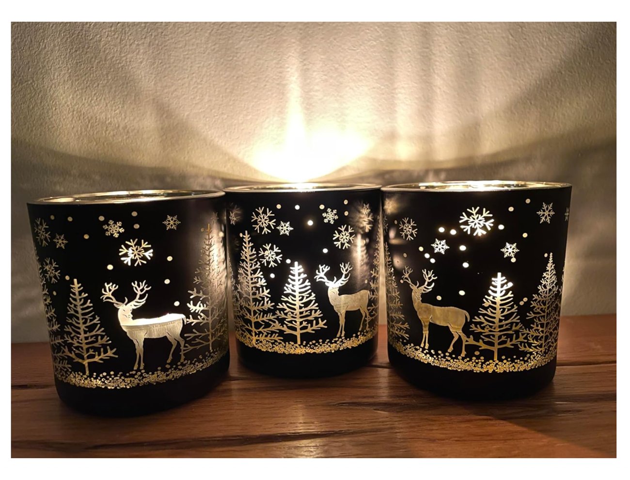 khevga Windlicht | Weihnachten | Schwarz-Gold | 3er Set