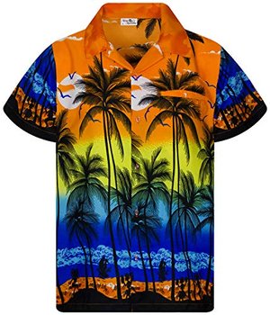 King Kameha Funky Hawaiihemd, Kurzarm, Print Beach, Orange, S