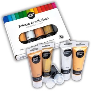 perfect ideaz • 5 x 75 ml Acryl-Farbe Metallic, 5 Farben, hochdeckend, auf Wasserbasis