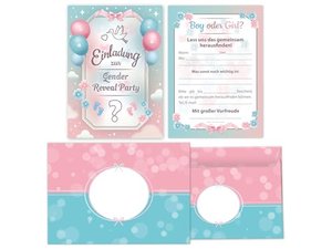 15 Einladungskarten mit Umschlägen zur Gender Reveal Babyparty