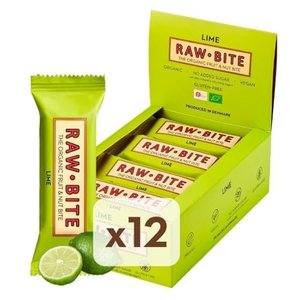 RAWBITE LIME in der 12er Box - Vegan, glutenfrei & ohne Zuckerzusatz - Bio Frucht-Nuss-Riegel mit Li