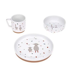 LÄSSIG Kindergeschirr-Set Teller Schüssel TassePorzellan rutschfest/Dish Set Porcelain/Silicone Tiny