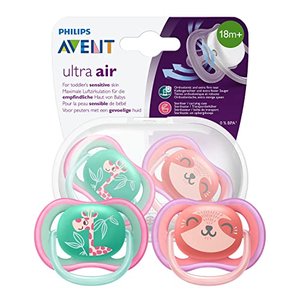 Philips Avent ultra air Schnuller SCF349/12, ab 18. Monate, extra fester Sauger, Doppelpack, Giraffe