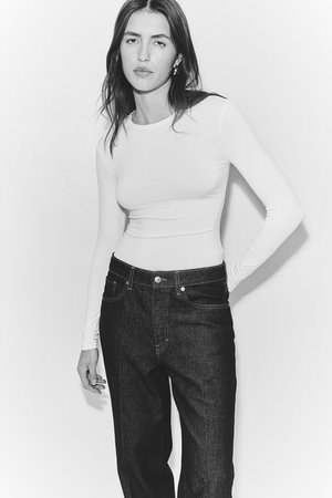 Langarmshirt aus Mikrofaser - Weiß - Damen