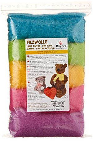 Rayher Hobby 53657000 Reine Schurwolle, Vlies, 5 Farben à 20 g