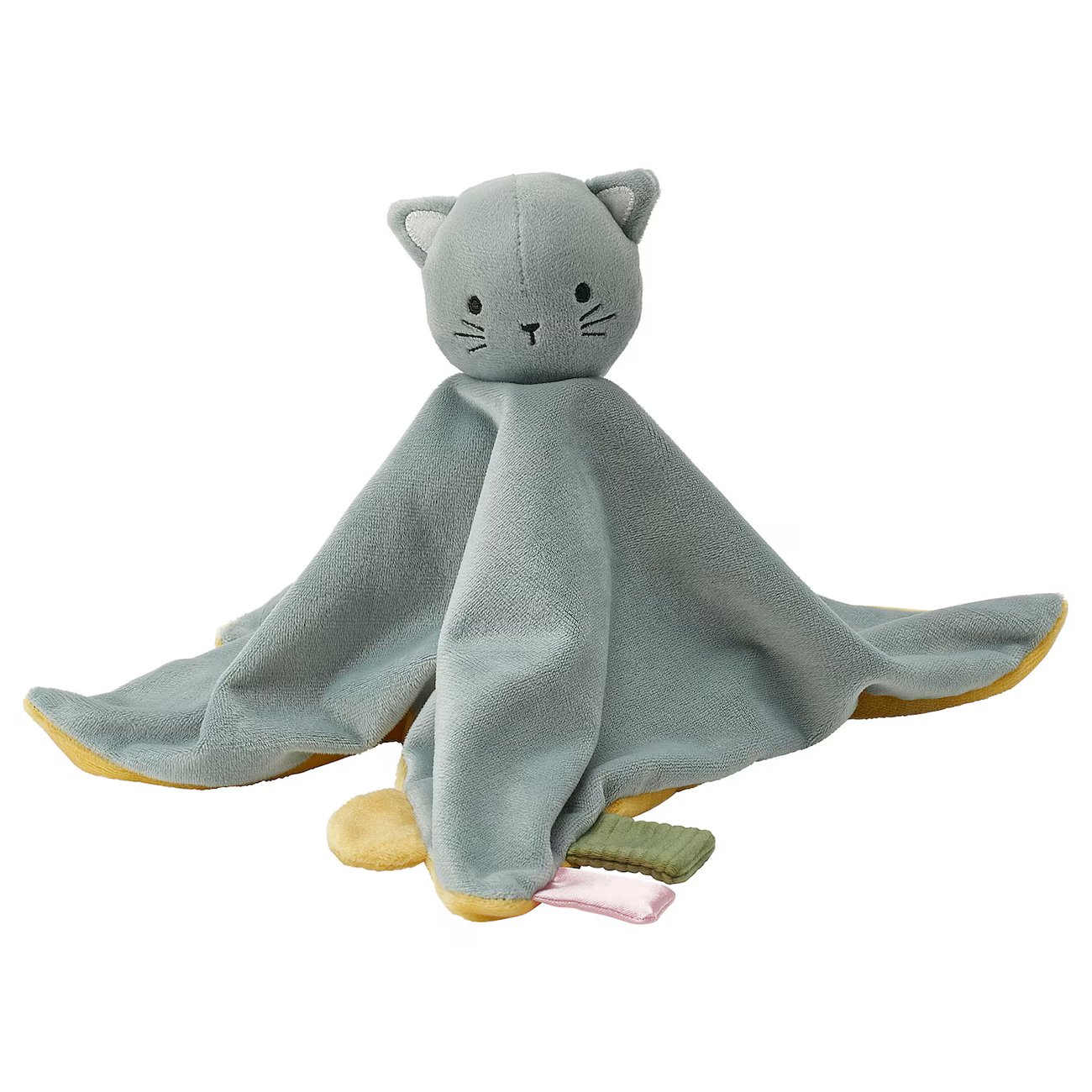 GULDVÄVARE Schmusetuch mit Stofftier - blau gelb/Katze