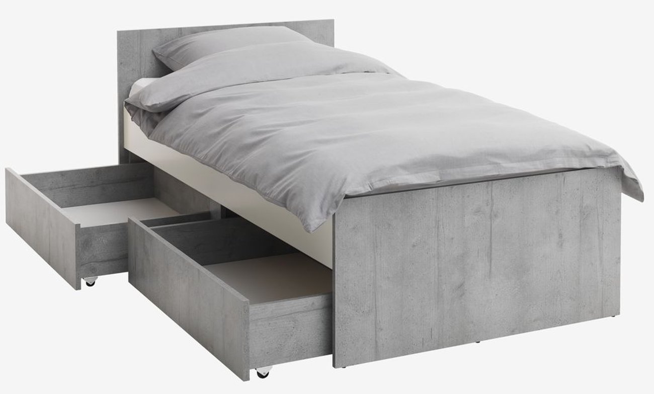 Bett mit Stauraum BILLUND 90x200 weiß/beton