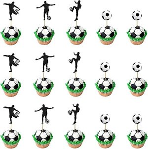 48 Stück Fussball Cupcake Topper Fussball Muffin Deko Fussball Party Tortenaufleger für Babyparty Ge