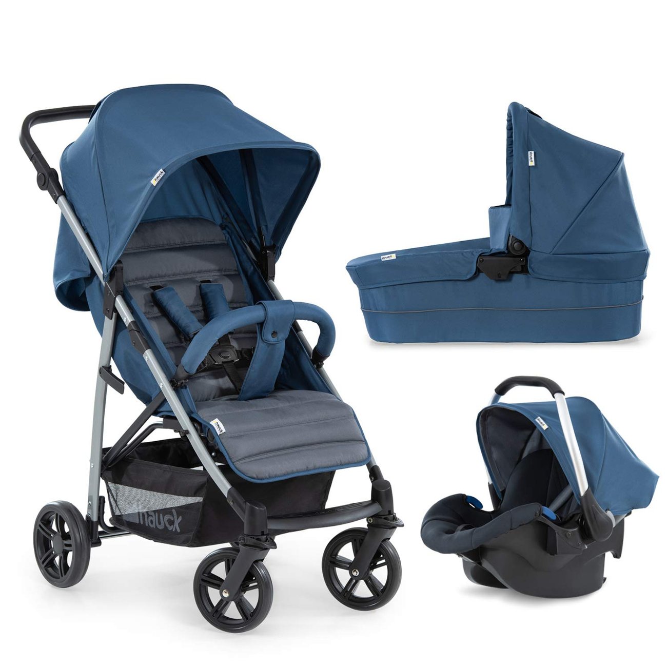 Hauck Kombi Kinderwagen Rapid 4 Plus Trioset inkl. Babywanne mit Matratze, Babyschale, Sitz mit Lieg