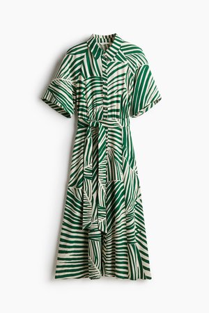 Blusenkleid mit Bindegürtel - Grün - Damen