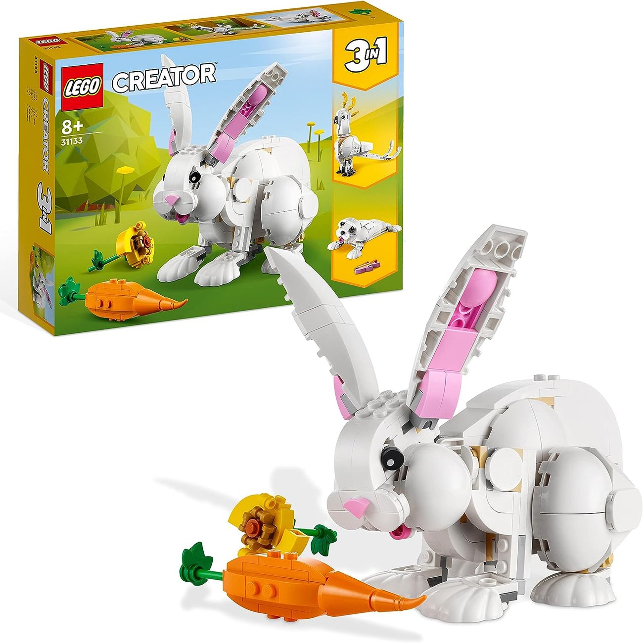 LEGO Creator 3in1 Weißer Hase mit Hasen-, Robben- und Papageienfiguren