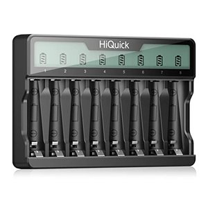 HiQuick Akku Ladegerät, AA AAA Batterien Ladegerat, für AA AAA NI-MH NI-CD Akkus 8-Ladeplatz mit LCD