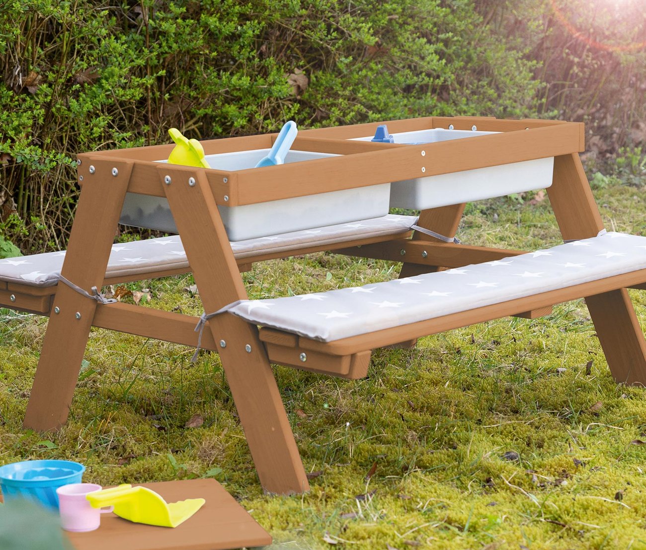 roba Kinder-Outdoor-Sitzgruppe »Picknick for 4«, mit Spielwannen, Teakoptik