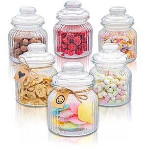 6 Candy Bar Gläser 700 ml - Luftdicht - Vintage-Glas mit Deckel und Etiketten