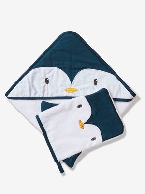 Vertbaudet Baby-Set: Badetuch und Waschhandschuh Pinguin