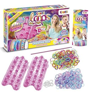 CRAZE LOOPS | Loom Bänder Kreativ Box mit 600 Gummibänder, Verschlüsse, Knüpfboards & Häkelnadel - K