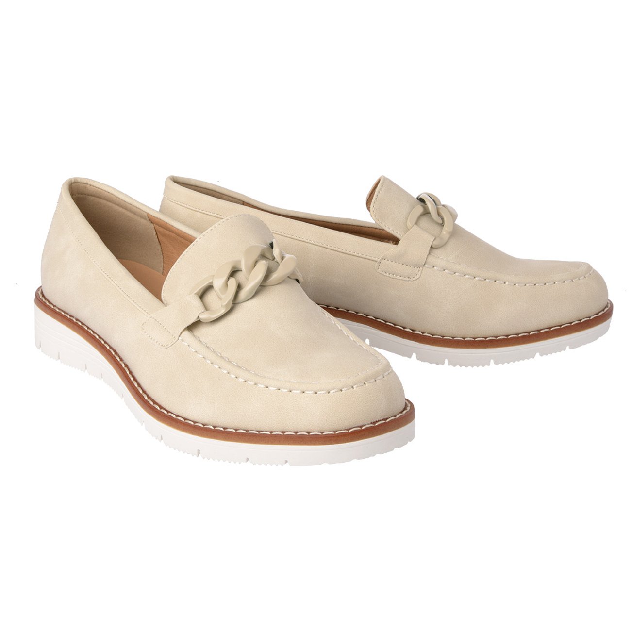 Sandbeige Damen Loafer mit Zierelement